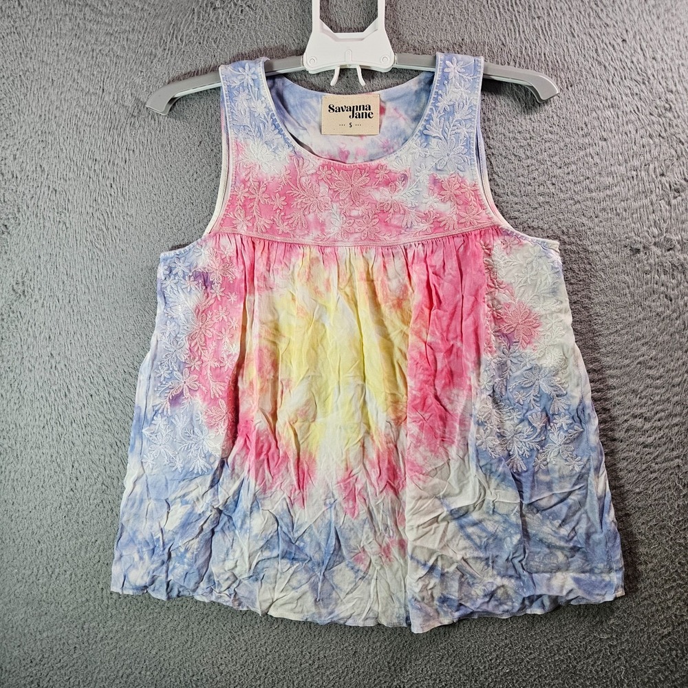 NEW Savanna Jane Sleeveless Embroidered Top Women Small Multicolor Pastel